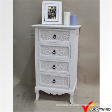 Carrelage floral French Antique White Tallboy Coffre à tiroir